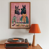 Horses Wine Party Wall Art Print, Quirky Animal Poster, Retro Dining Room Kitchen Decor