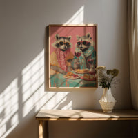 Raccoons Wine Party Wall Art Print, Quirky Animal Poster, Retro Dining Room Kitchen Decor
