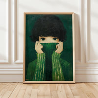 Emerald Green Woman Wall Art Print: Abstract Minimalist Japandi Home Decor