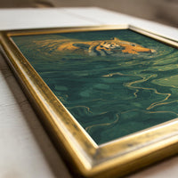 Tiger Swimming Wall Art, Japandi Print, Green Water Nature Japanese Landscape Painting Home Decor