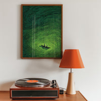 Green Abstract Boat Wall Art, Japanese Minimalist Ocean Painting, Japandi Zen Landscape Print Decor