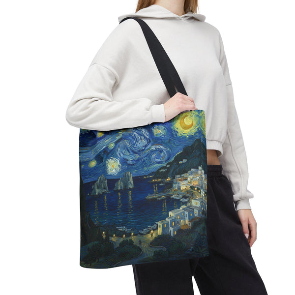 Capri Tote Bag Starry Night| Italy Van Gogh Style Nightscape Gift