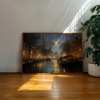 Amsterdam Wall art Painting, Painterly Style Print, Large Size Canvas Travel Gift Home Decor
