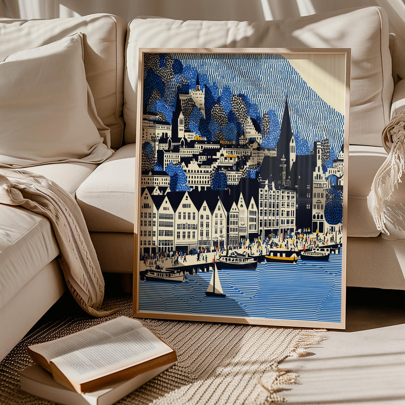 Bergen Norway Wall Art Print, Pop Art Modern Poster Travel Gift Canvas