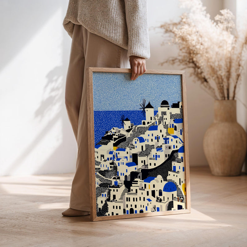 Santorini Wall Art Print, Pop Art Modern Greece Large Size Poster Travel Gift Canvas