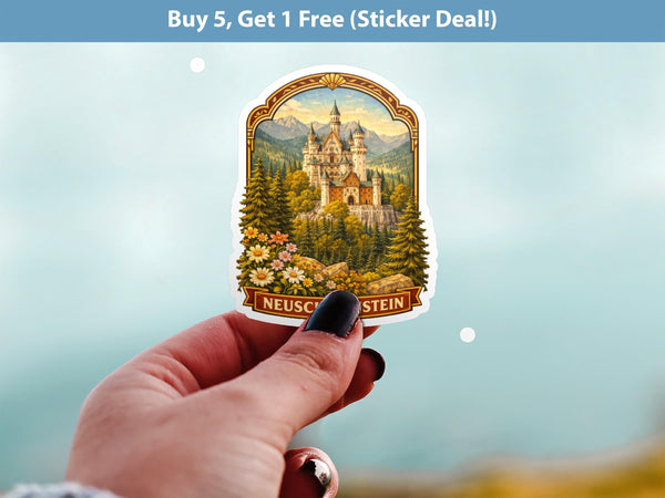 Neuschwanstein Castle Sticker, Vintage Kindle Vinyl Decal, Retro Travel Lover Collection, Journal Scrapbook