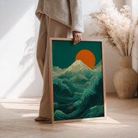 Emerald Waves of Fuji Wall Art, Japanese Ukiyo-e Print on Wood, Ocean Landscape Print