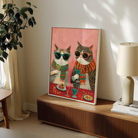 Cats Wine Party Wall Art Print, Quirky Animal Poster, Retro Dining Room Kitchen Decor