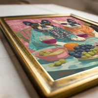 French Bulldogs Wine Party Wall Art Print, Quirky Animal Retro Dining Room Kitchen Decor