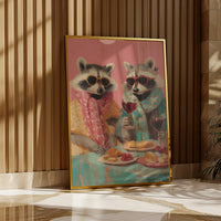 Raccoons Wine Party Wall Art Print, Quirky Animal Poster, Retro Dining Room Kitchen Decor