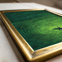 Green Abstract Boat Wall Art, Japanese Minimalist Ocean Painting, Japandi Zen Landscape Print Decor