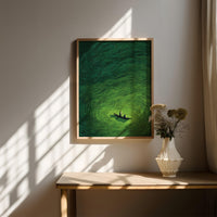 Green Abstract Boat Wall Art, Japanese Minimalist Ocean Painting, Japandi Zen Landscape Print Decor