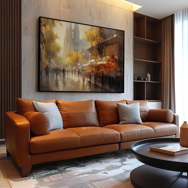 Barcelona Wall art Painting, Painterly Style Print, Large Size Canvas Travel Gift Home Decor