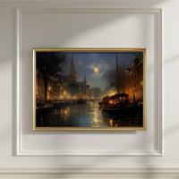 Amsterdam Wall art Painting, Painterly Style Print, Large Size Canvas Travel Gift Home Decor