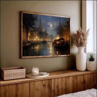 Amsterdam Wall art Painting, Painterly Style Print, Large Size Canvas Travel Gift Home Decor
