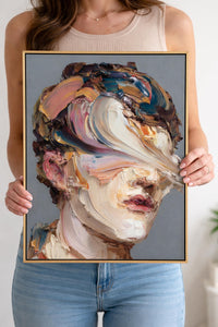 Abstract Face Portrait Wall Art, Oil Painting Print, Minimal Scandinavian Home Decor Modern Canvas