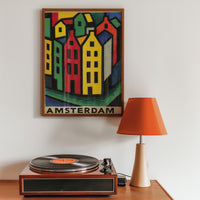 Amsterdam Abstract Cubist Wall Art, Modern Colorful Travel Decor Gift, Netherlands Architecture City Print