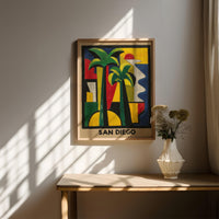 San Diego Abstract Cubist Wall Art, Modern Colorful Travel Decor Gift, Architecture City Print