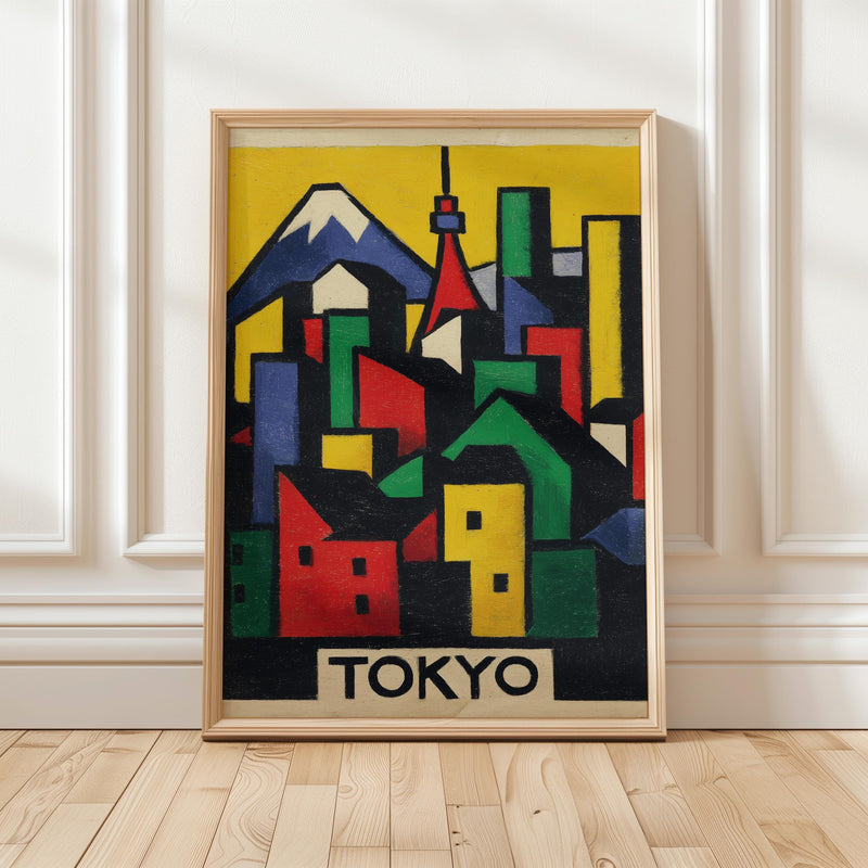 Tokyo Abstract Cubist Wall Art, Japanese Modern Colorful Travel Decor Gift, Japan Architecture Print