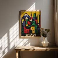 Tokyo Abstract Cubist Wall Art, Japanese Modern Colorful Travel Decor Gift, Japan Architecture Print