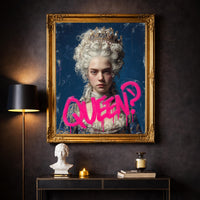 Queen Marie Antoinette Modern Wall art, Oil Painting Graffiti Pop Art Print, Historic Portrait