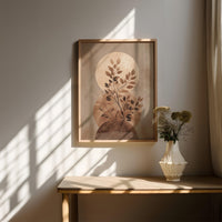 Boho Moon Botanical Wall Art, Abstract Neutral Plant Scandinavian Print, Japandi Minimalist Decor