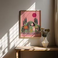 Whimsical Zebra Couple Wall Art, Colorful Folk Style Scandinavian Print, Pink Lovers