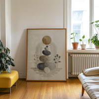 Zen Balance Stones Wall Art, Scandinavian Wabi Sabi Minimalist Print Decor, Japandi Neutral Meditation