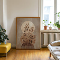 Boho Moon Botanical Wall Art, Abstract Neutral Plant Scandinavian Print, Japandi Minimalist Decor