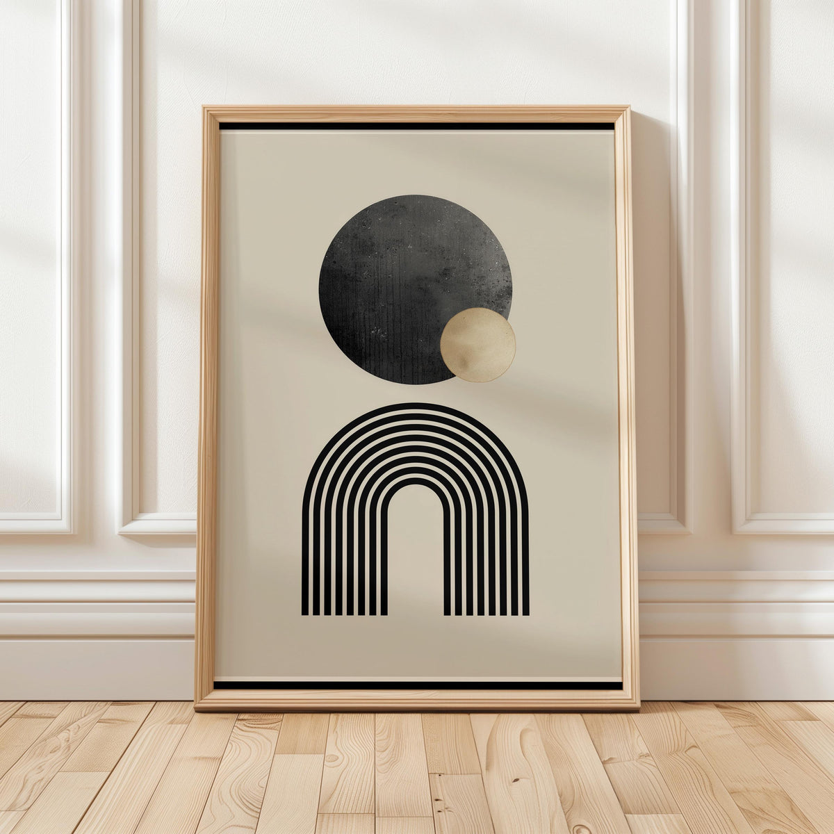 Minimalist Geometric Wall Art, Neutral Scandinavian Print Black Beige Japandi Decor