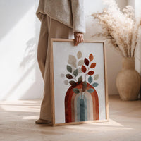 Boho Rainbow Arch Wall Art, Scandinavian Terracotta Botanical Leaf Print, Japandi Decor