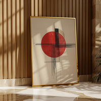 Abstract Red Sun Wall Art, Scandinavian Modern Geometric Minimalist Print, Bauhaus Minimalist Beige