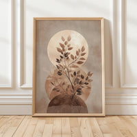 Boho Moon Botanical Wall Art, Abstract Neutral Plant Scandinavian Print, Japandi Minimalist Decor