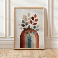 Boho Rainbow Arch Wall Art, Scandinavian Terracotta Botanical Leaf Print, Japandi Decor
