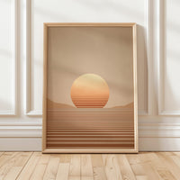 Minimalist Desert Sunset Wall Art, Scandinavian Abstract Landscape Print, Japandi Neutral Decor
