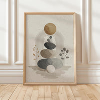 Zen Balance Stones Wall Art, Scandinavian Wabi Sabi Minimalist Print Decor, Japandi Neutral Meditation