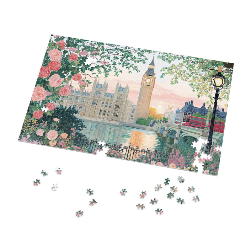 London Spring Jigsaw Puzzles, Floral Big Ben Cityscape Travel Gift