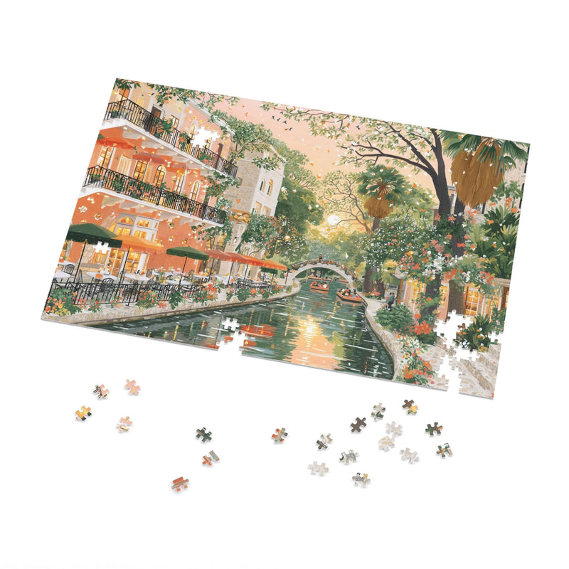 San Antonio Spring Jigsaw Puzzles, Riverside Canal Floral Cityscape Adult Puzzle, Texas Travel Gift