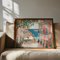 Amalfi Coast Spring Wall Art, Cherry Blossom Floral Italy Travel Gift Decor Large Print