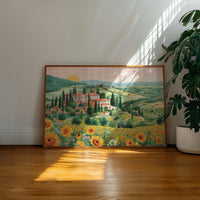 Tuscany Summer Wall Art, Sunflower Landscape Italy Travel Gift Decor Large Print Painting