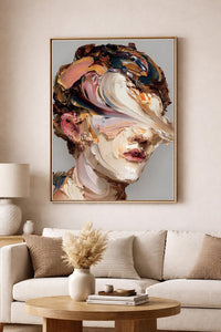 Abstract Face Portrait Wall Art, Oil Painting Print, Minimal Scandinavian Home Decor Modern Canvas