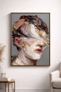 Abstract Face Portrait Wall Art, Oil Painting Print, Minimal Scandinavian Home Decor Modern Canvas