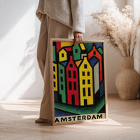 Amsterdam Abstract Cubist Wall Art, Modern Colorful Travel Decor Gift, Netherlands Architecture City Print