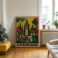 London Abstract Cubist Wall Art, Modern Colorful Travel Decor Gift, England Architecture City Print