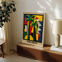 San Diego Abstract Cubist Wall Art, Modern Colorful Travel Decor Gift, Architecture City Print