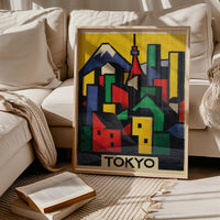 Tokyo Abstract Cubist Wall Art, Japanese Modern Colorful Travel Decor Gift, Japan Architecture Print