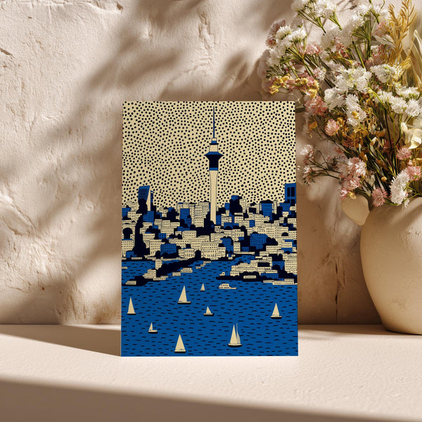 Auckland New Zealand Greeting Card, Scandinavian Style Minimal Travel Illustration Blank Card Art Gift