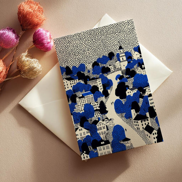 Boston Massachusetts Greeting Card, Scandinavian Style Minimal Travel Illustration Blank Card Art Gift
