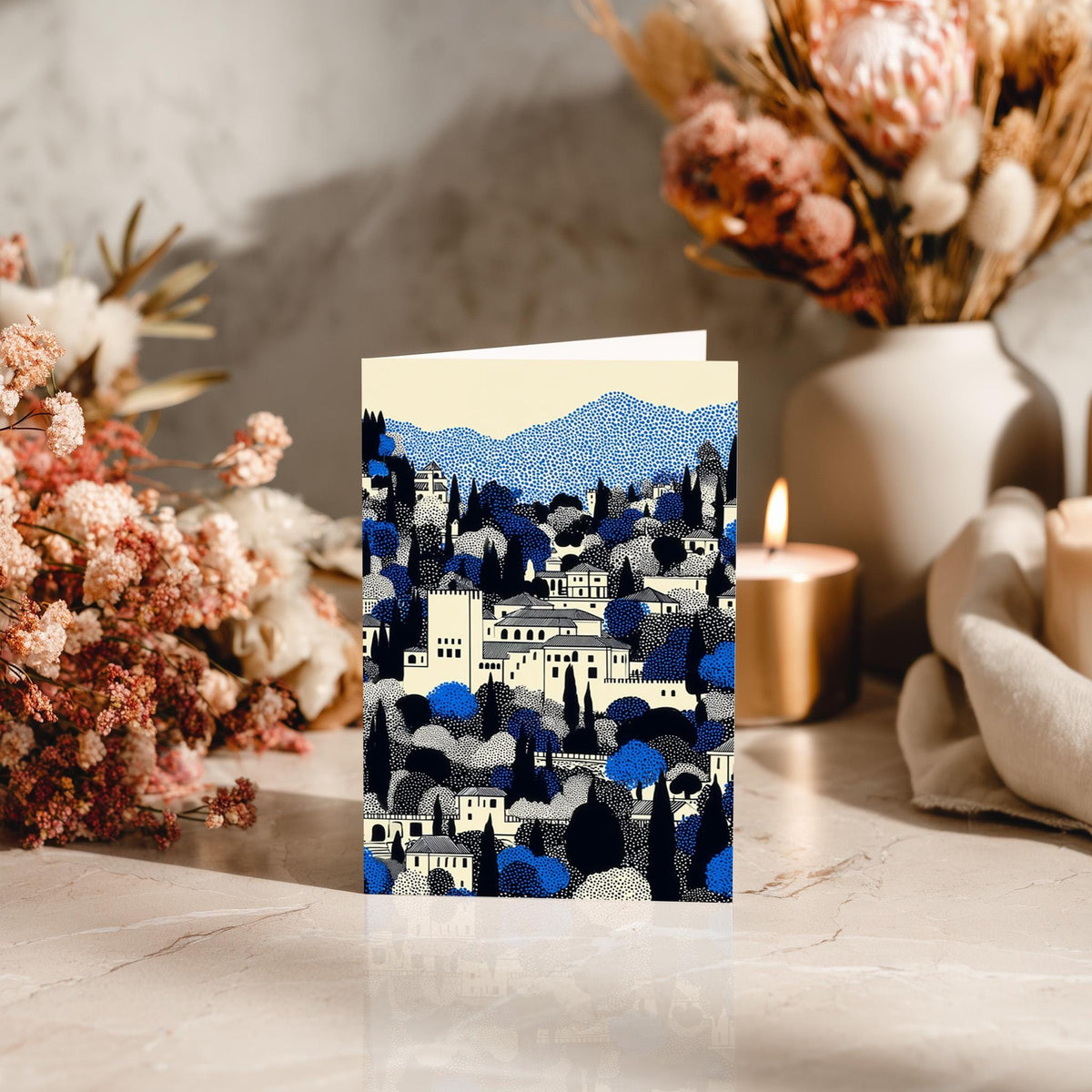 Alhambra Spain Greeting Card, Scandinavian Style Minimal Travel Illustration Blank Card Art Gift