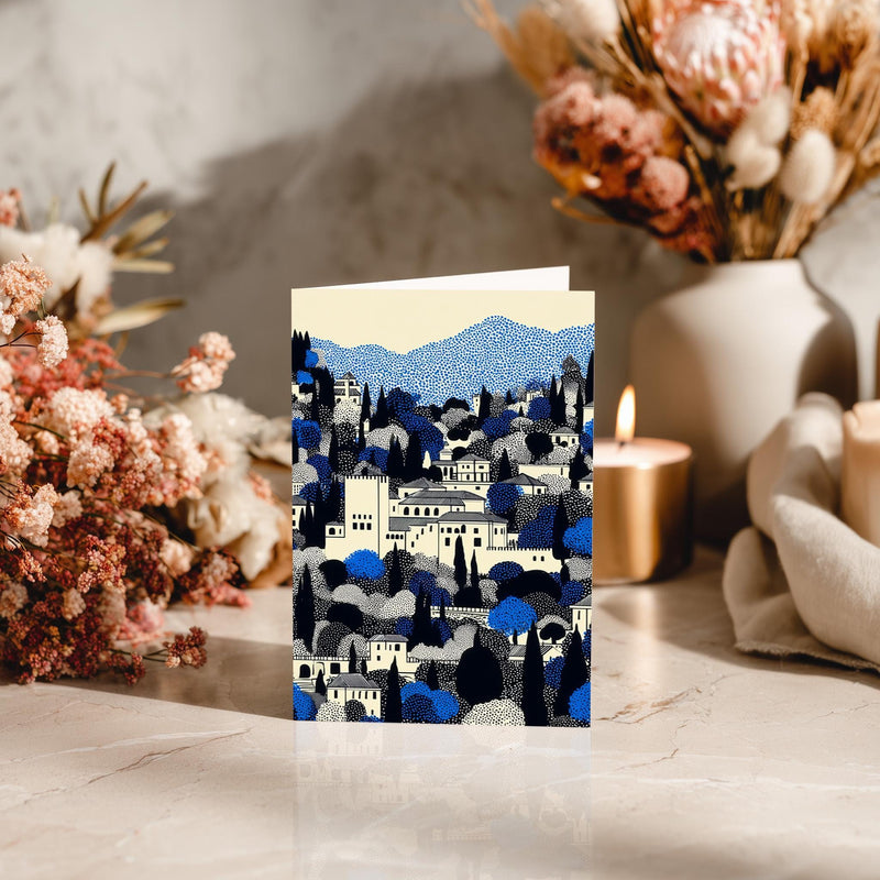 Alhambra Spain Greeting Card, Scandinavian Style Minimal Travel Illustration Blank Card Art Gift